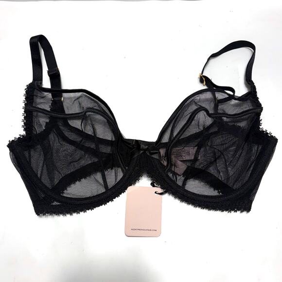 AGENT PROVOCATEUR NWT Cruz Mesh Plunge Underwired Bra in Black Size 34E - Picture 4 of 12